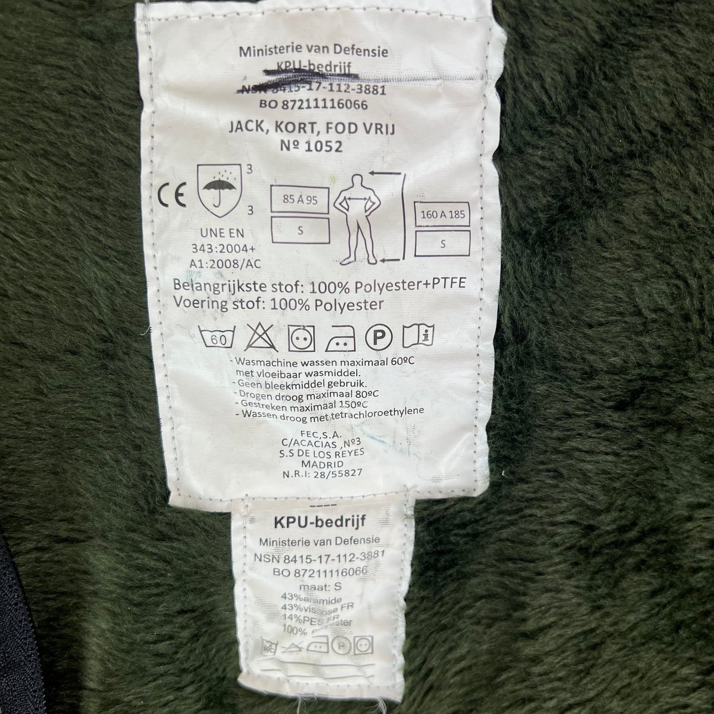 Dutch Army Faux Fur & Quilt Jacket Parka Liner - Small