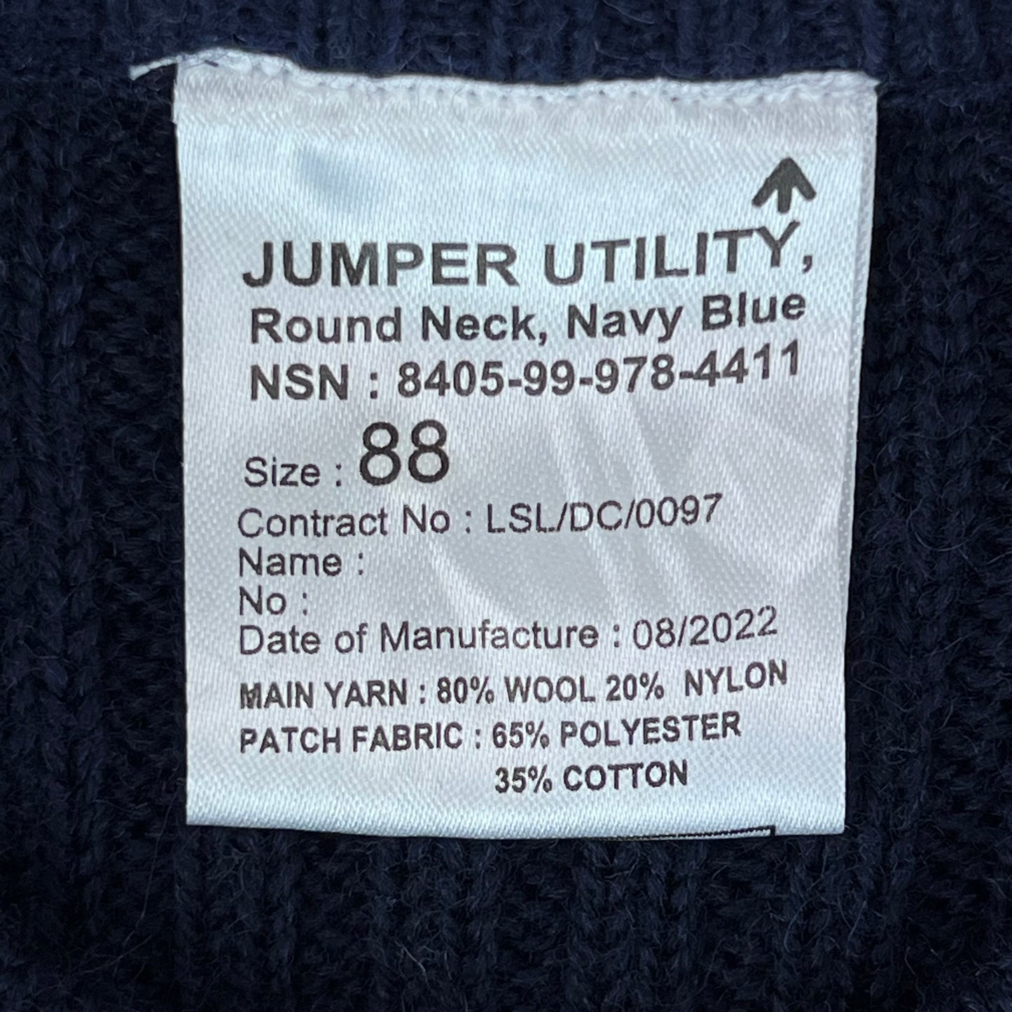 British Royal Navy Wool Crew Neck Pullover Jersey Jumper - Small 88cm