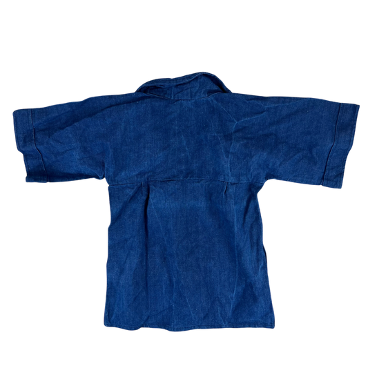French Army Navy 70s Vintage Denim Pullover Top - Small