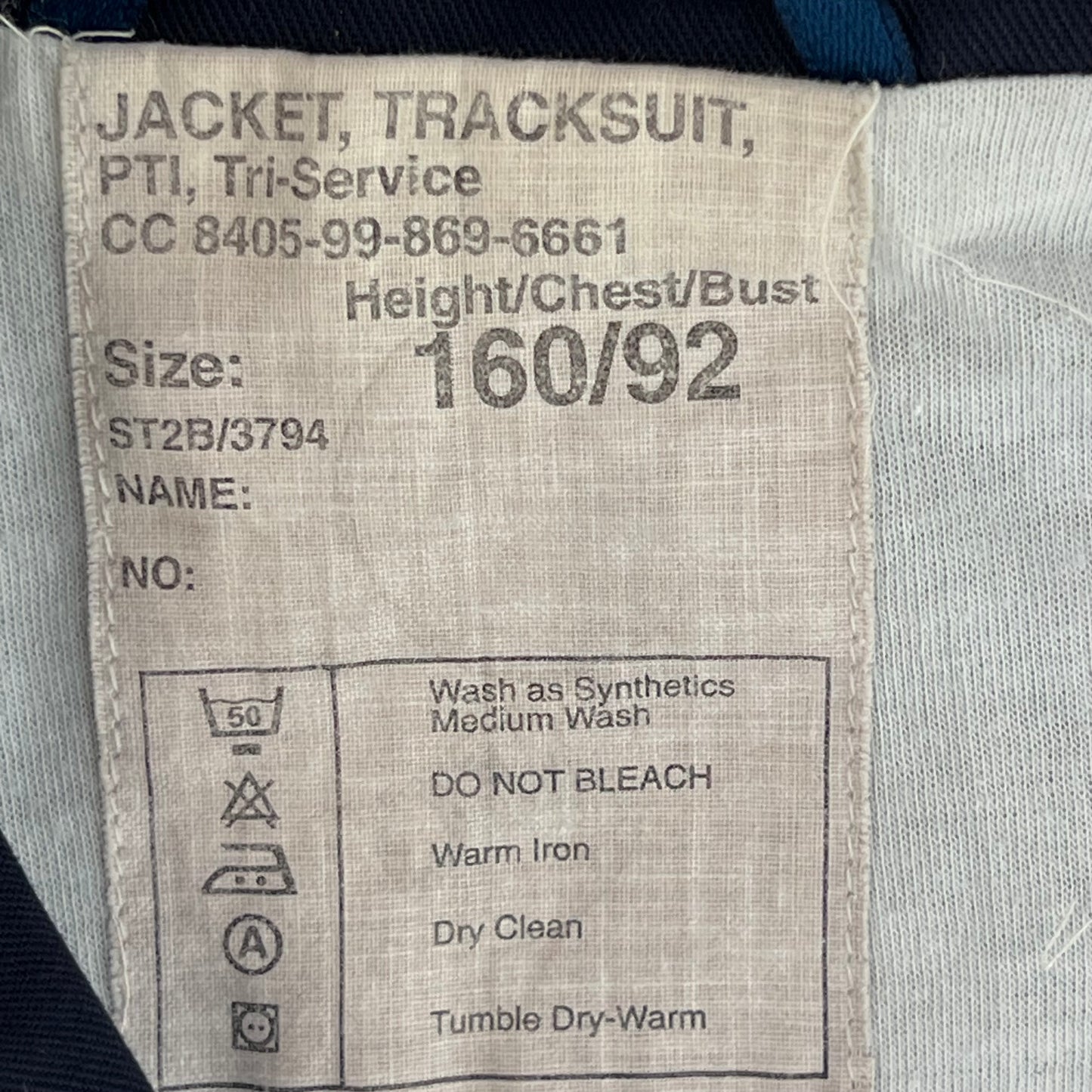 British Army / Tri-Services Navy Blue PTI Tracksuit Top Jacket - Medium 160/92