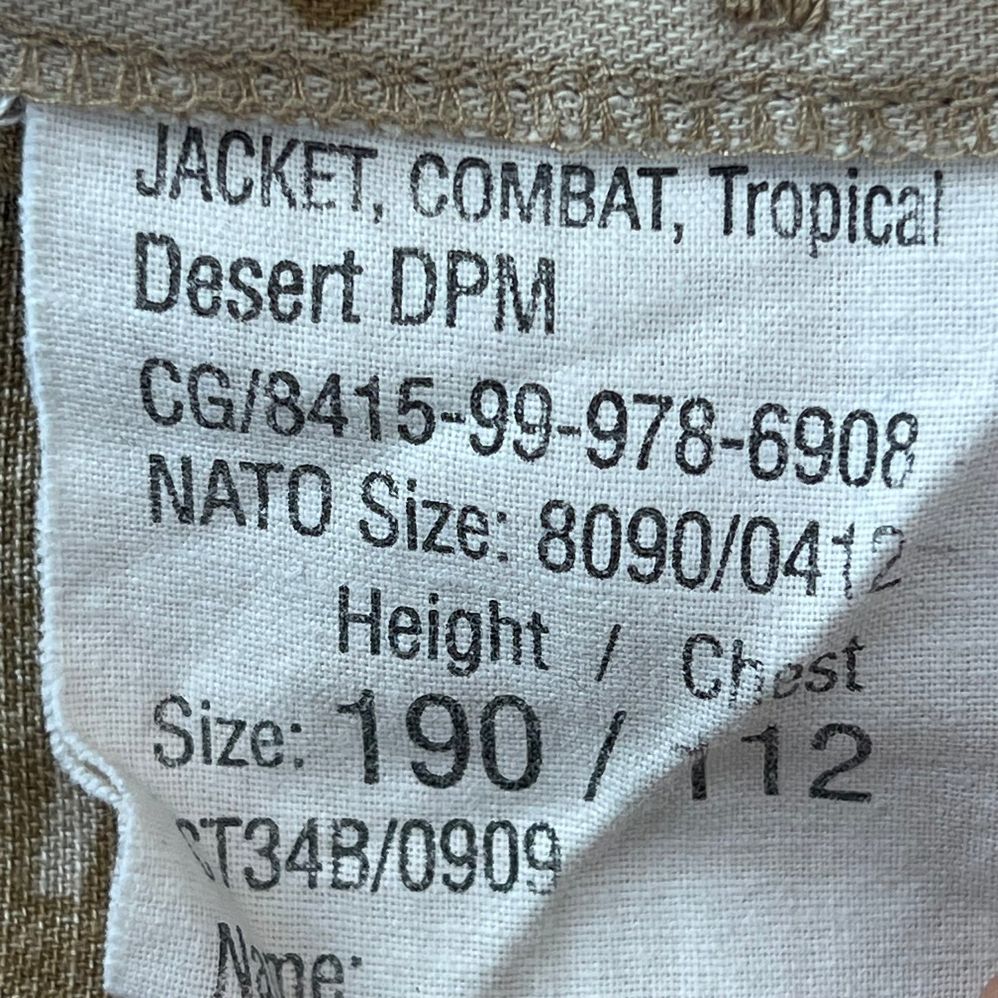 British Army Desert DPM Camouflage Combat Jacket / Shirt - Large 190/112