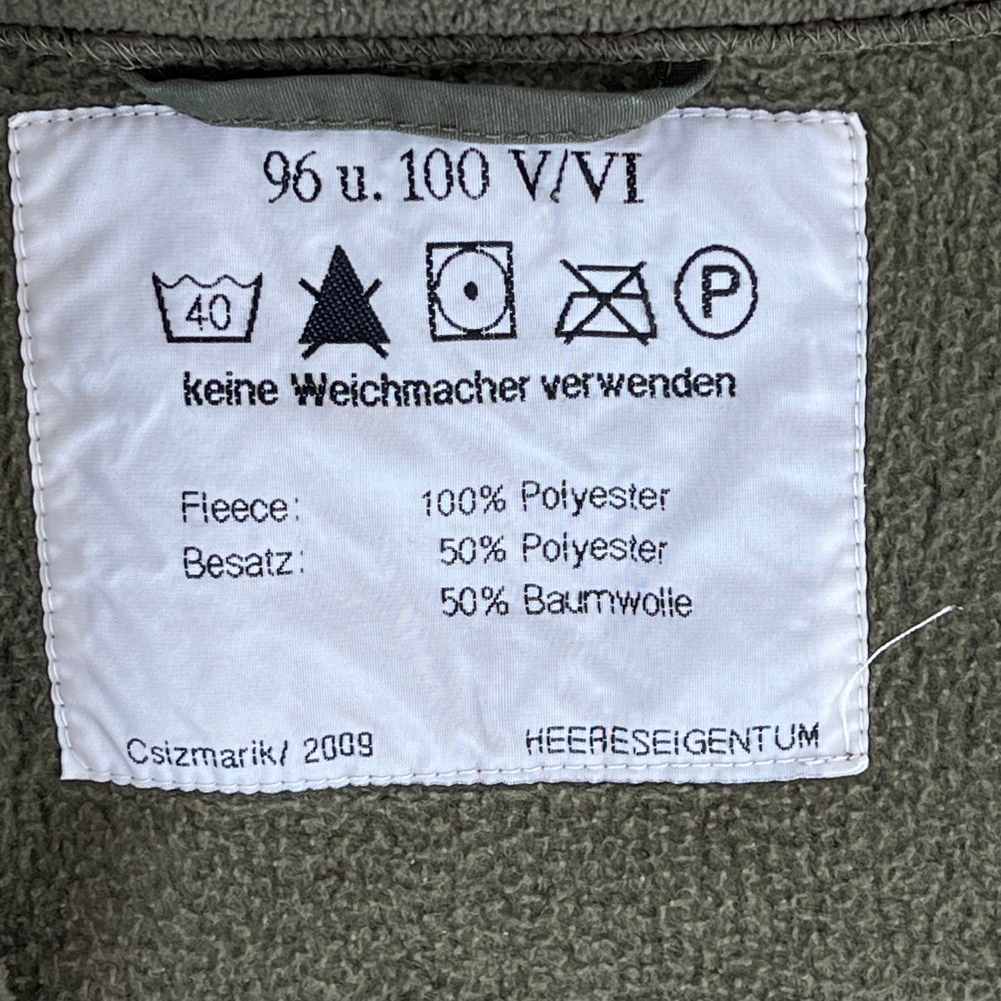 Austrian Army Olive Fleece Cardigan - Medium 96-100 V/VI