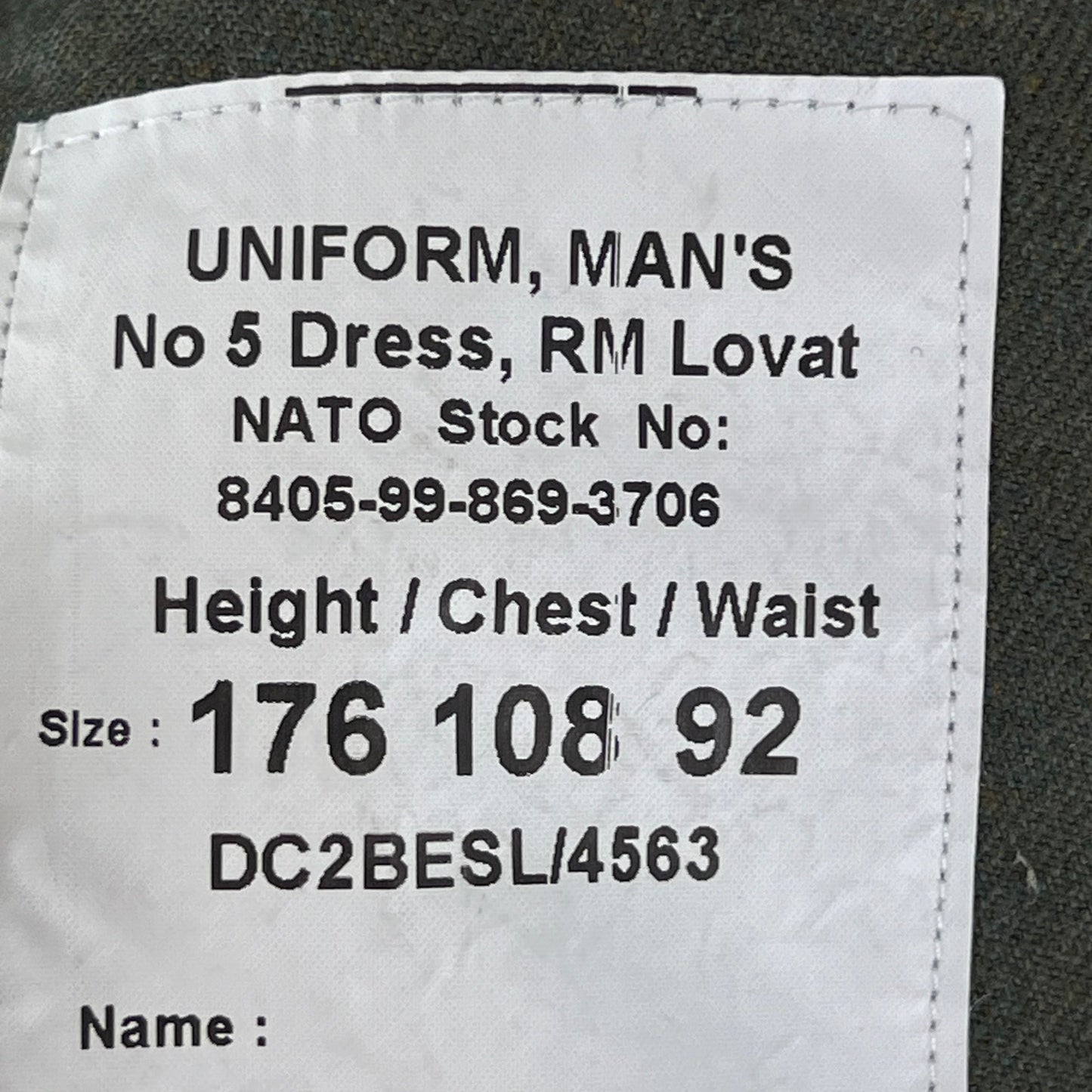 British Royal Navy Royal Marines Lovat No. 5 Dress Jacket - Medium 176/108