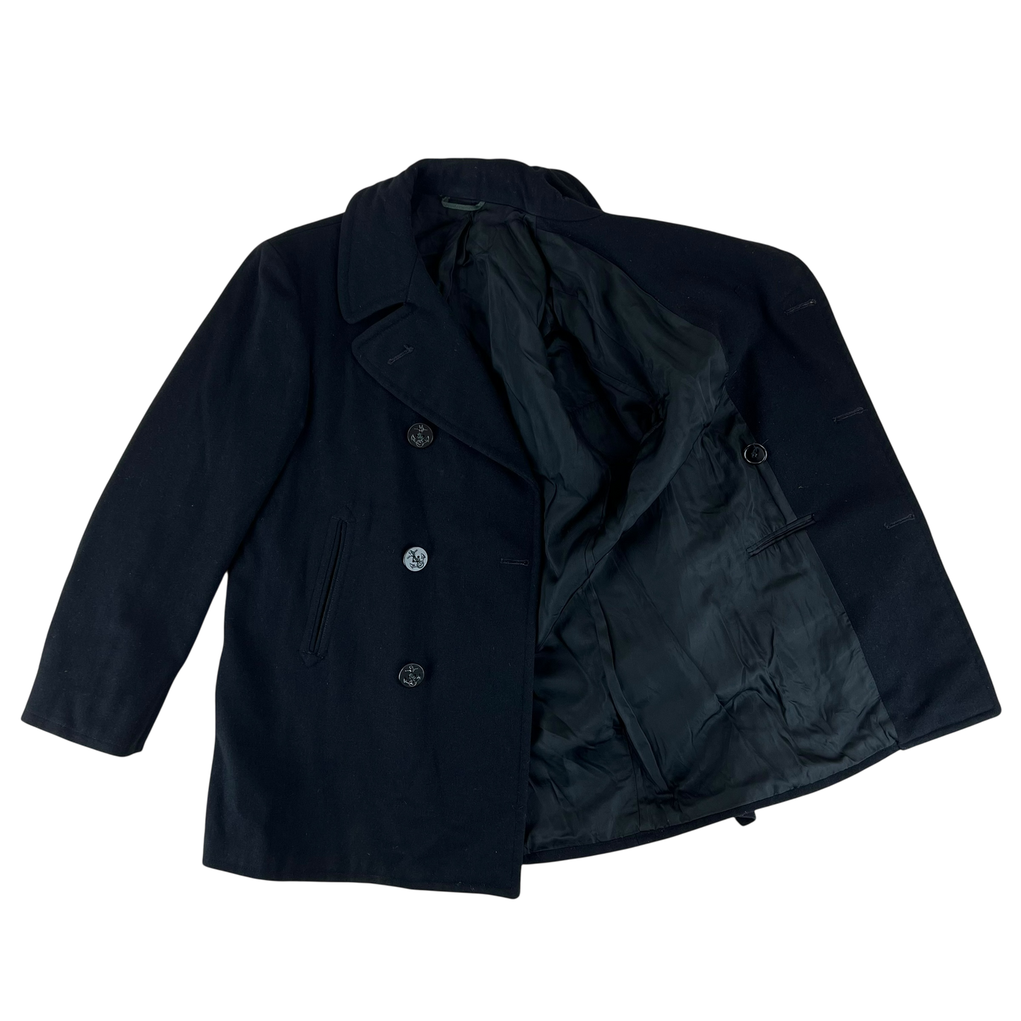US Navy 70s Black Wool Peacoat - Medium 40R