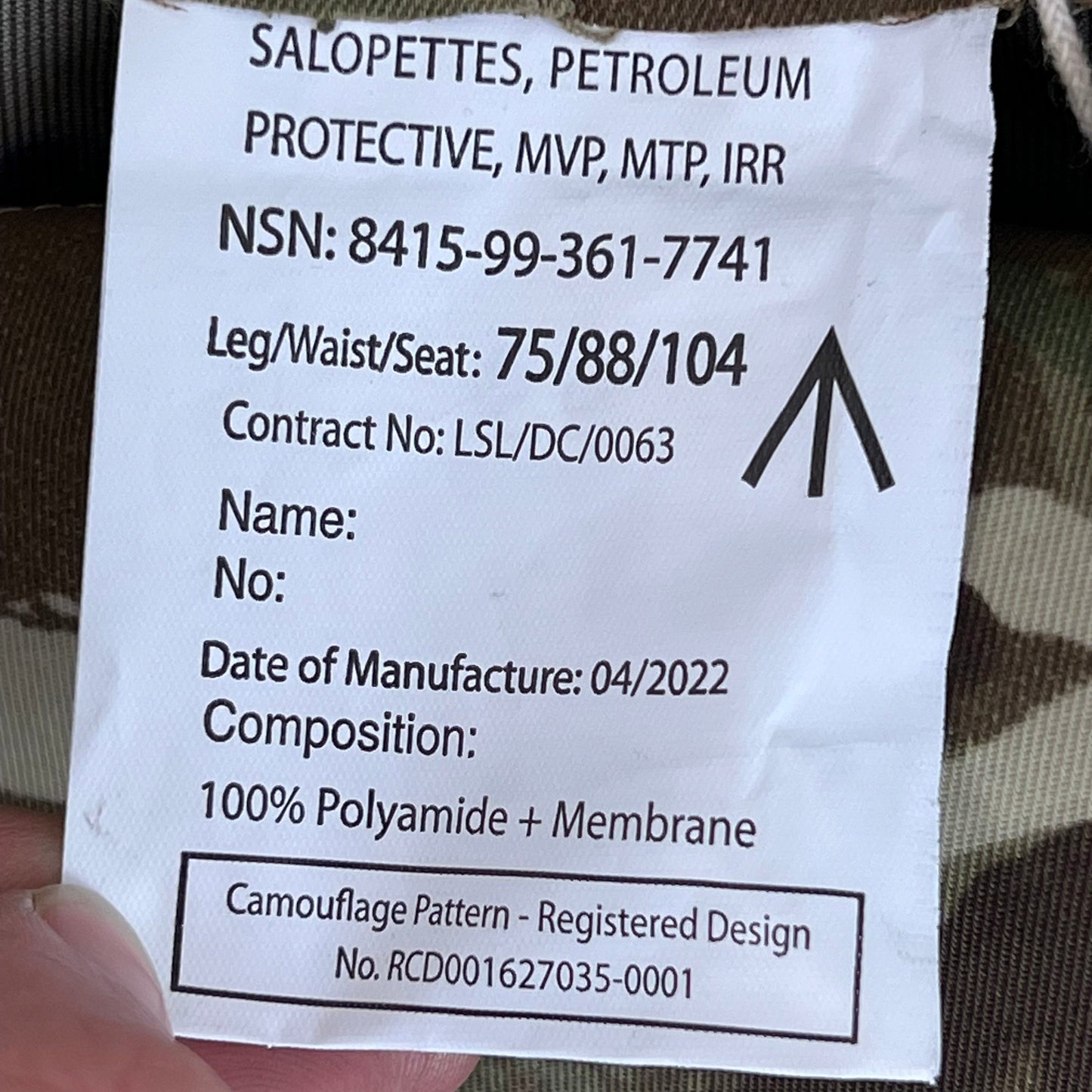 British Army MVP Petroleum Protective Salopettes MTP Camouflage - W34 L30
