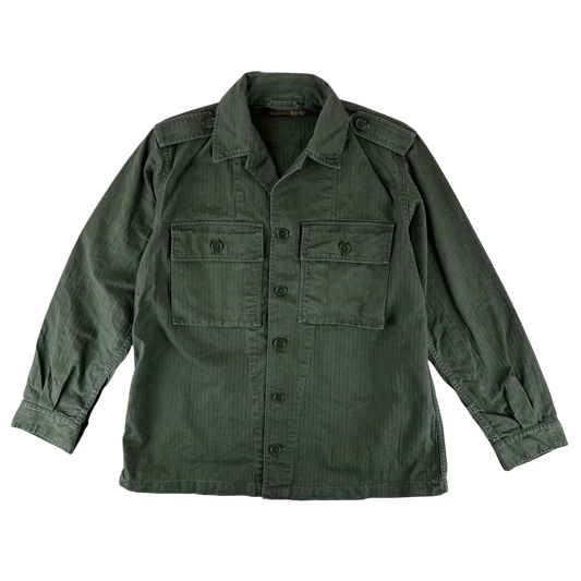 Dutch Army 70s Field Shirt Green Herringbone Long Sleeve - Medium