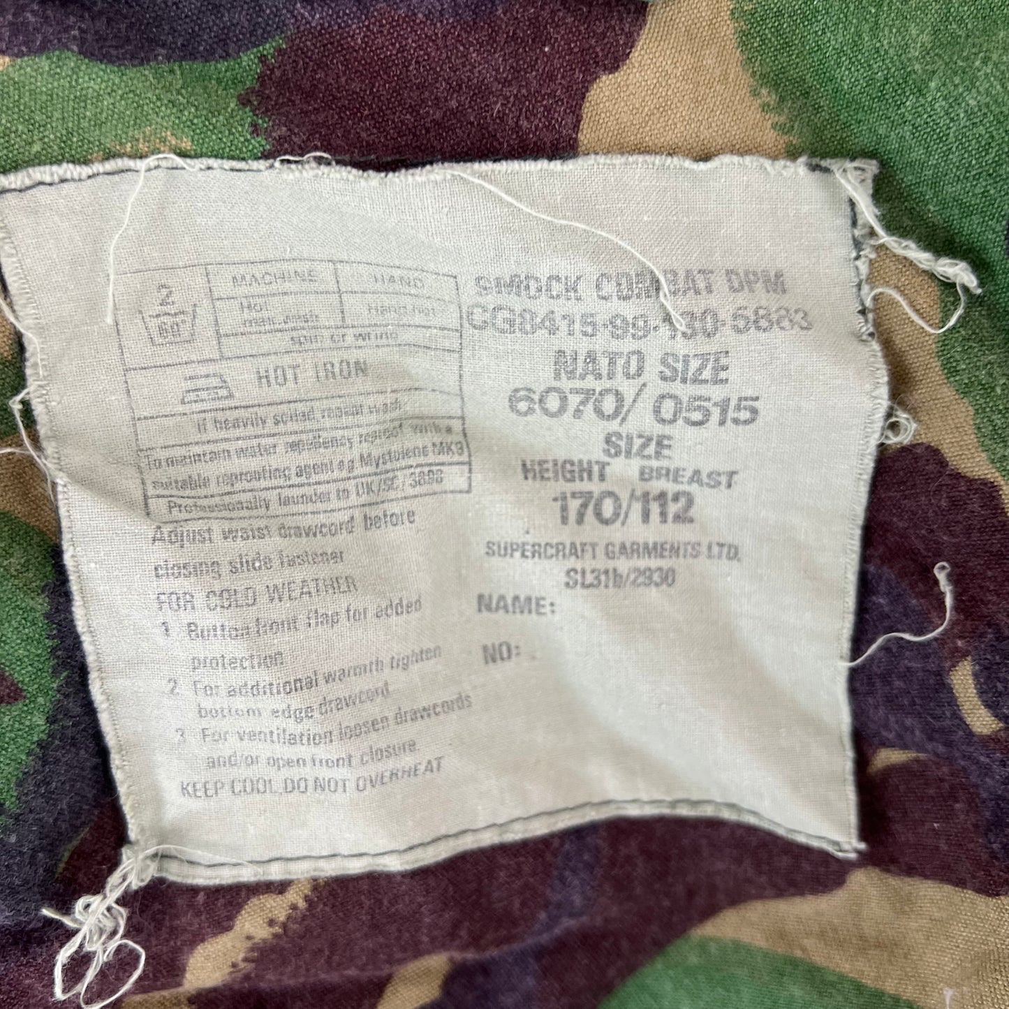 British Army 84 Pattern Woodland DPM Camo Combat Smock - Large 170/112