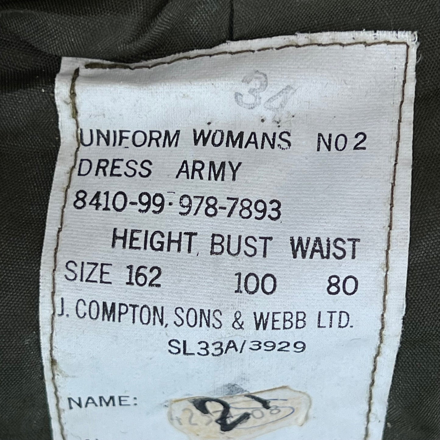 British Army 1980 Pattern No. 2 Olive Green Dress Jacket - RLC - Medium 162/100