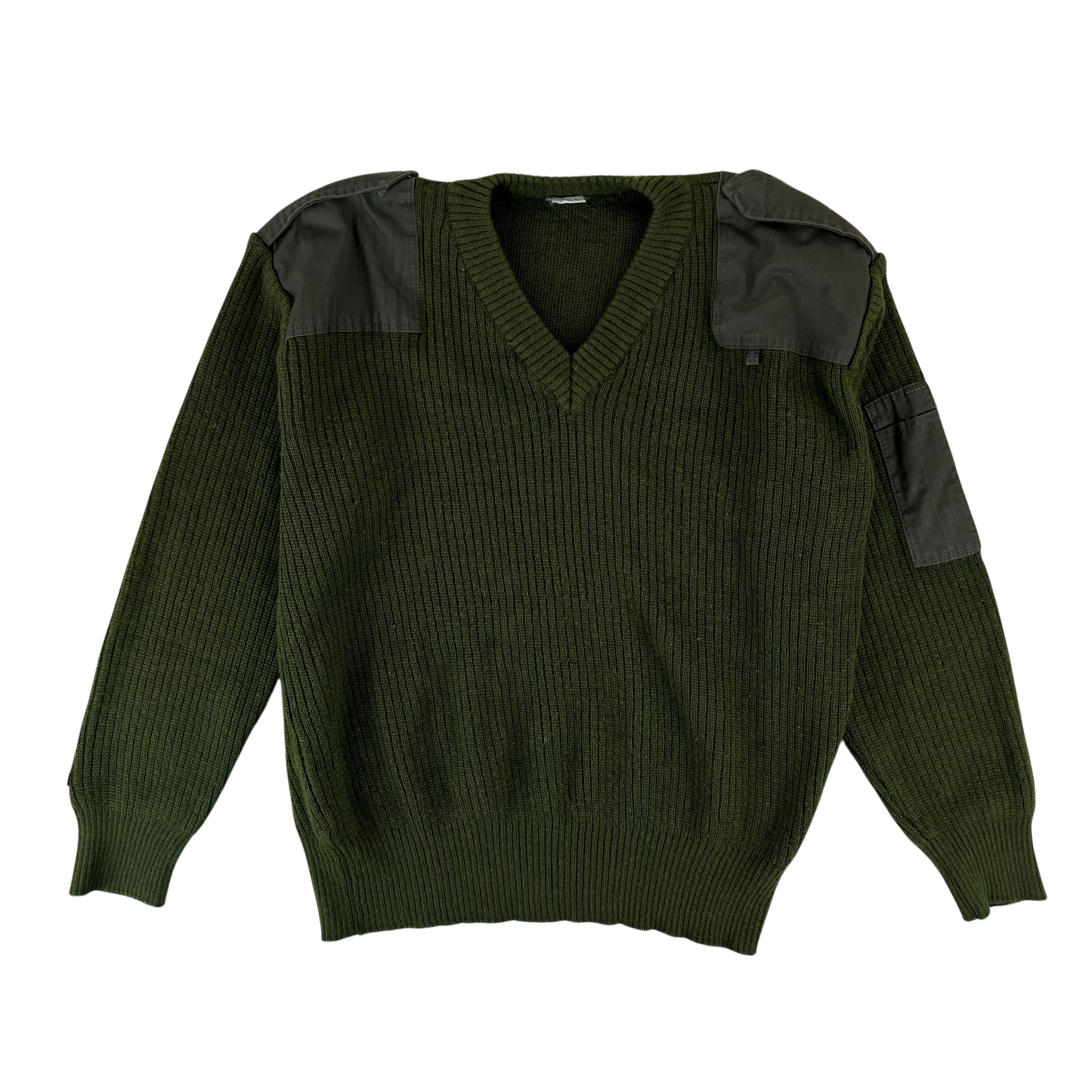 Italian Army Olive Green V Neck Pullover Jumper - X Large