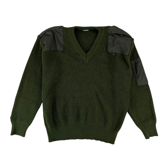 Italian Army Olive Green V Neck Pullover Jumper - X Large