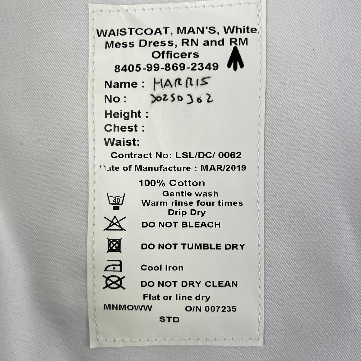 British Royal Navy & RM White Mess Dress Waistcoat - Small / Medium