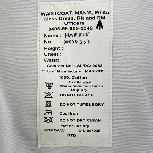 British Royal Navy & RM White Mess Dress Waistcoat - Small / Medium