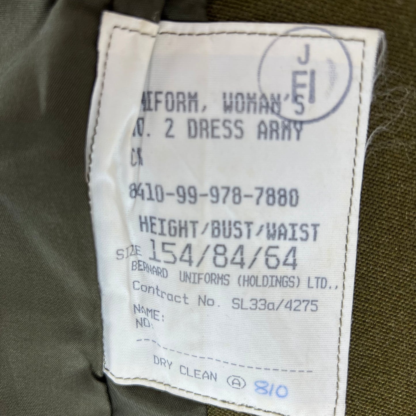 British Army 1980 Pattern Women's No. 2 Olive Green Dress Jacket - Adjutant Generals Corps - X Small 154/84