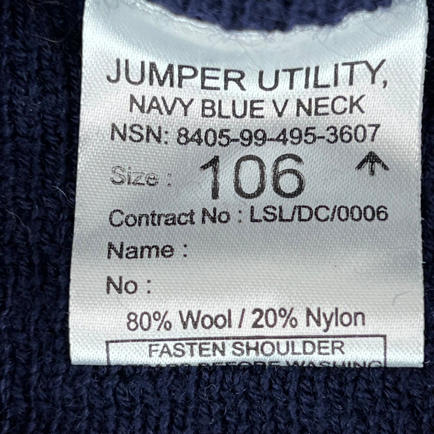 British Royal Navy Wool V Neck Pullover Jersey Jumper - Large 106cm