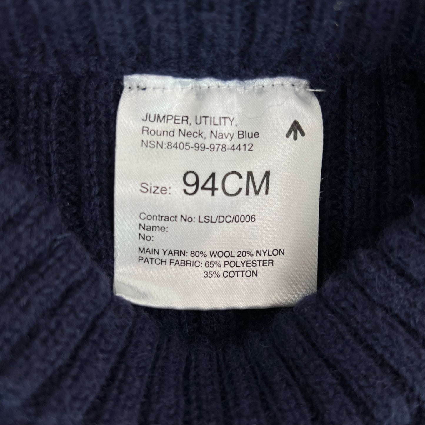 British Royal Navy Wool Crew Neck Pullover Jersey Jumper - Medium 94cm