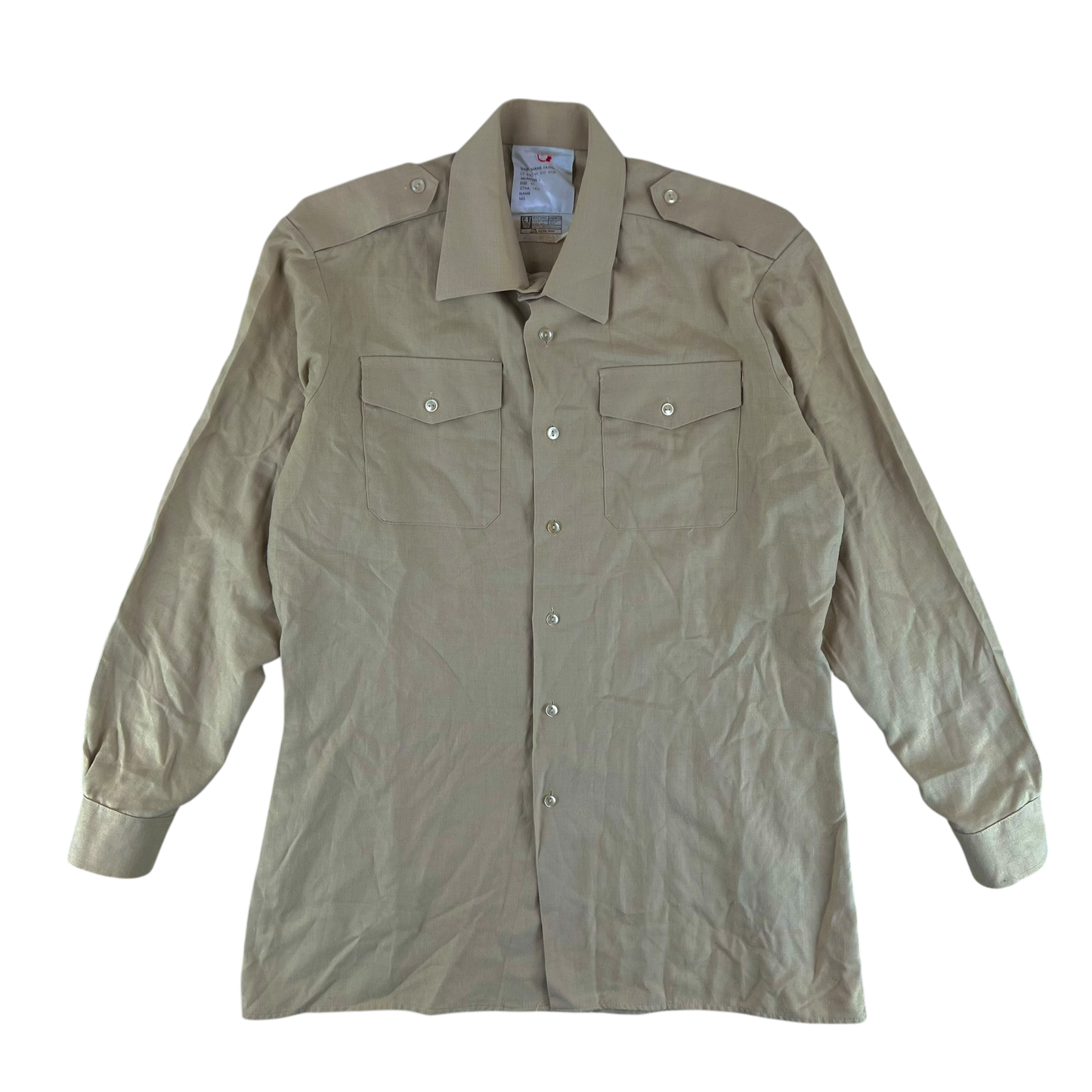 British Army Mens Fawn Shirt Pure Cotton Long Sleeve - Large C42