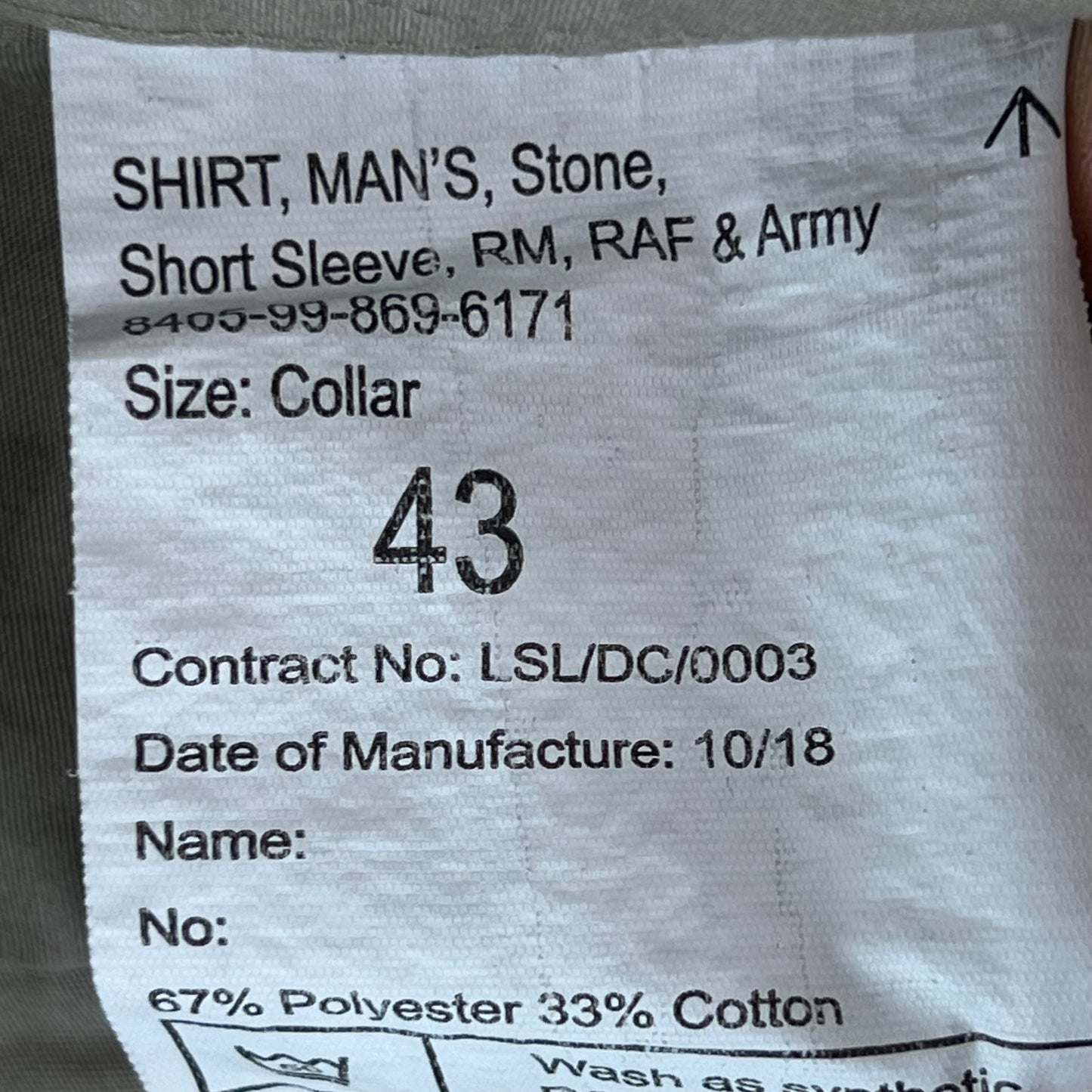 British Army Mens Stone Shirt Short Sleeve - X Large 43 Collar