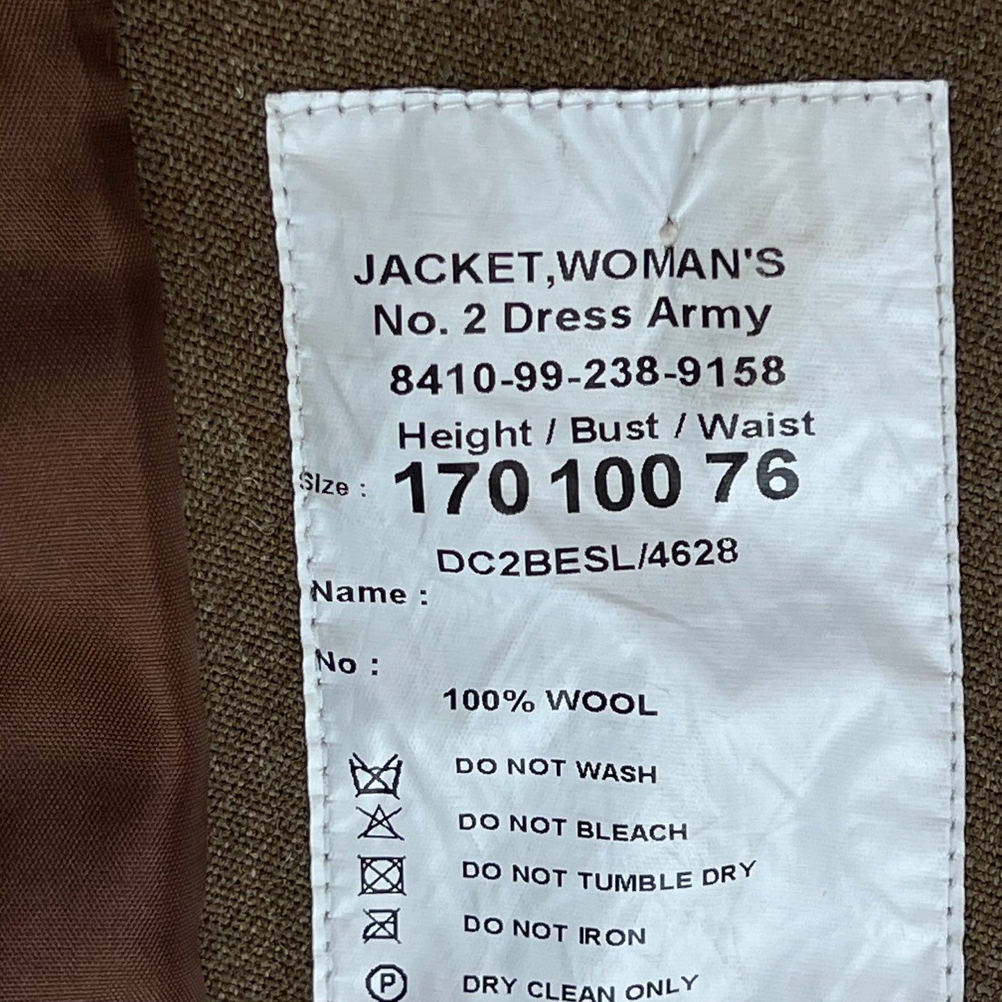 British Army Womens No.2 FAD Dress Jacket - Rifles Regiment - Small 170/100