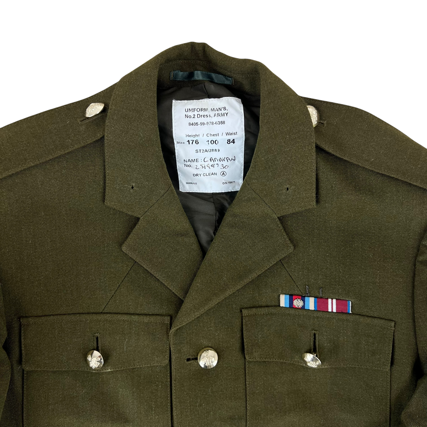 British Army 1980 Pattern No. 2 Olive Green Dress Jacket - Royal Tank Regiment - Medium 176/100