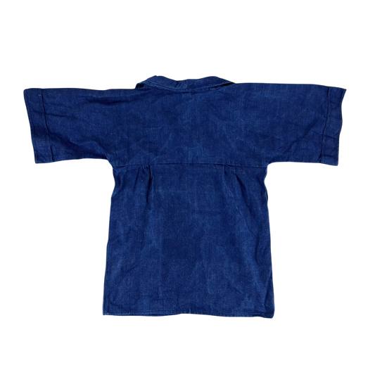 French Army Navy 70s Vintage Denim Pullover Top - Small