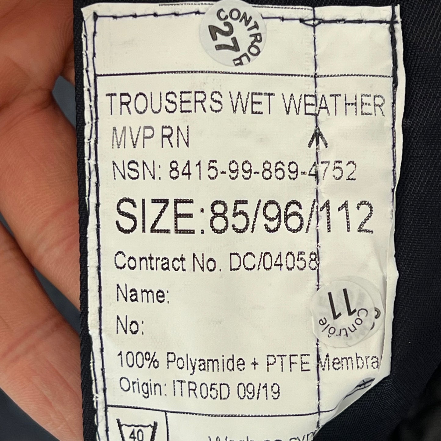British Royal Navy Wet Weather MVP Waterproof Trousers - W42 L32