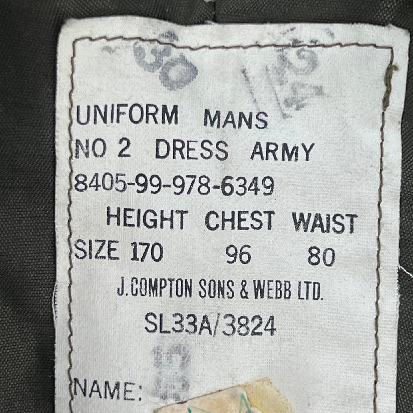 British Army 1980 Pattern No. 2 Olive Green Dress Jacket - Rifles Regiment - Medium 170/96