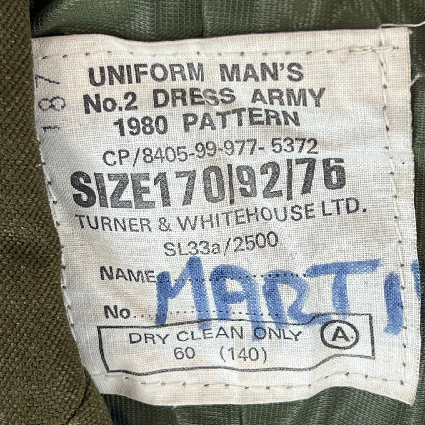 British Army 1980 Pattern No. 2 Olive Green Dress Jacket - Welsh Brigade - Small 170/92