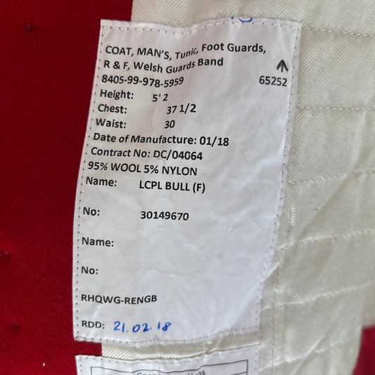 British Army Footguard's Jacket R&F Band - Welsh Guards - Medium