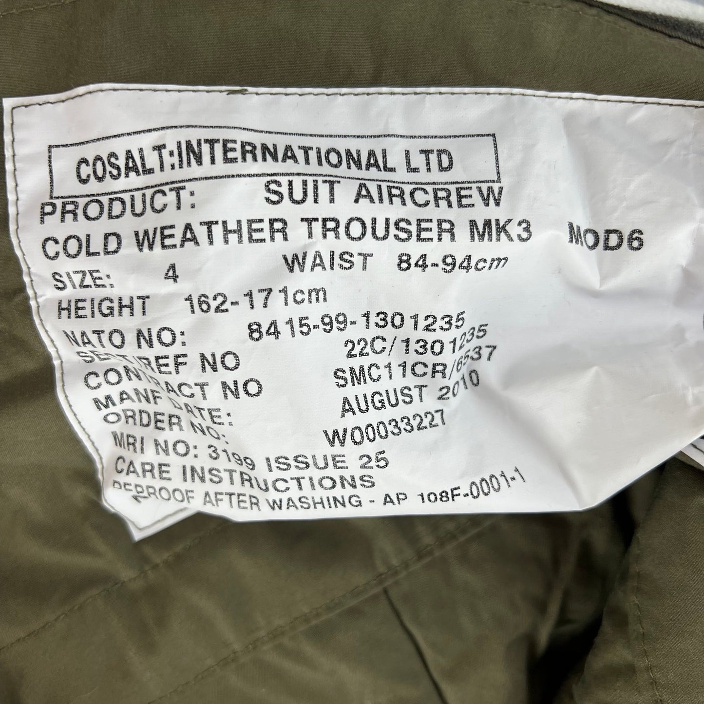 British RAF Beaufort MK3 FR Cold Weather Aircrew Trousers - W40 L27