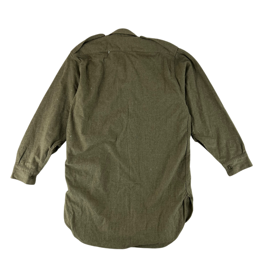 British Army 60s Khaki Collared Wool Shirt - Medium