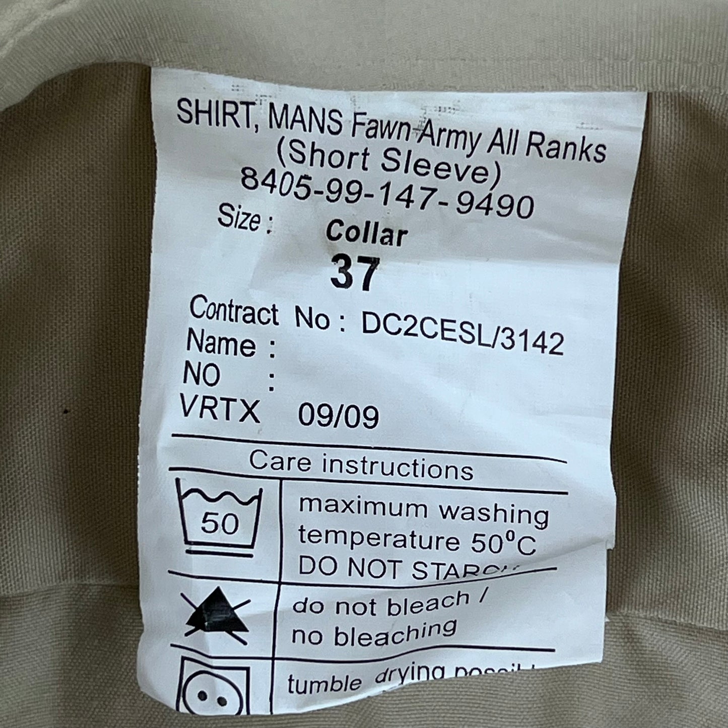 British Army Mens Fawn Shirt Short Sleeve - Medium C37cm