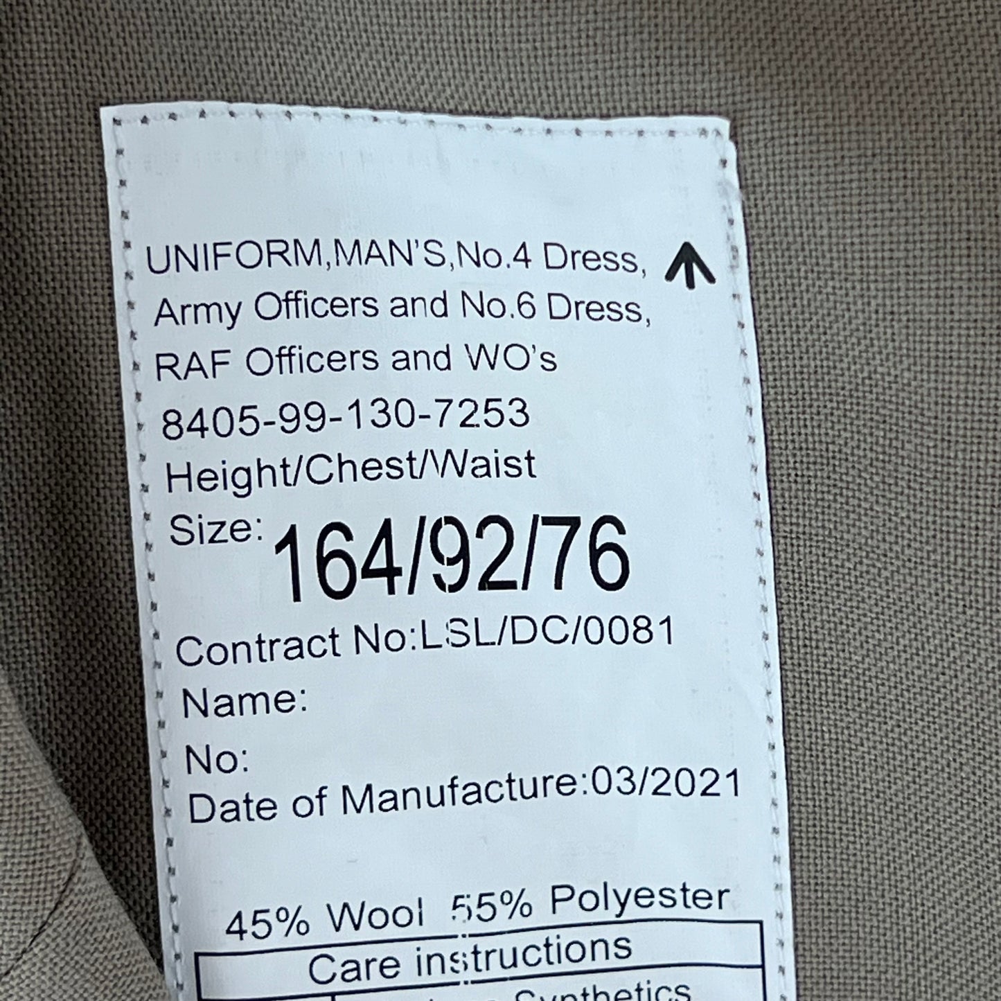 British Army No. 6 Tropical Dress Jacket - Royal Artillery Regiment - Medium 164/92
