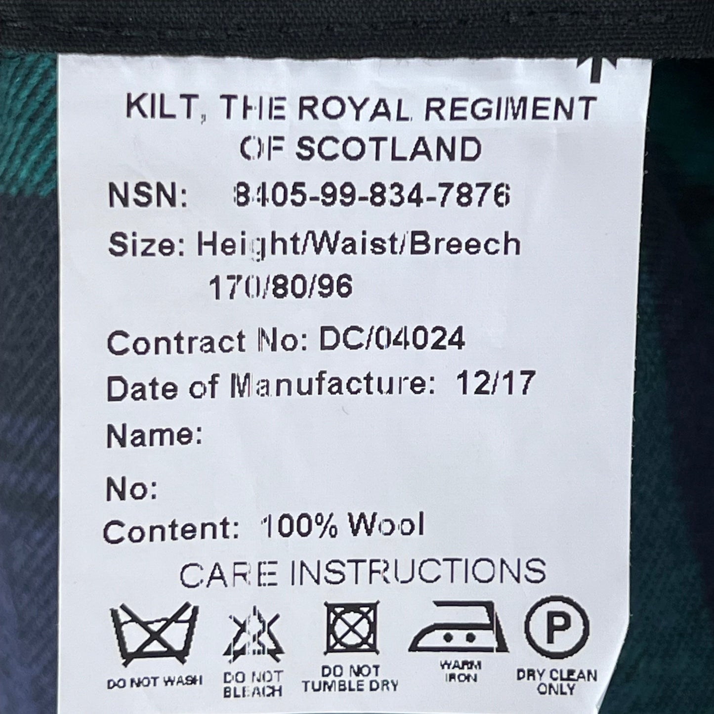 British Army Kilt - Royal Regiment of Scotland - W30