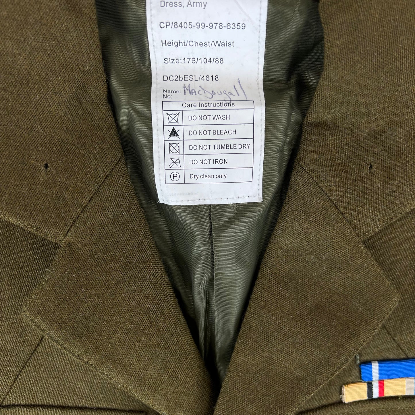 British Army 1980 Pattern No. 2 Olive Green Dress Jacket - Royal Artillery Regiment - Medium 176/104