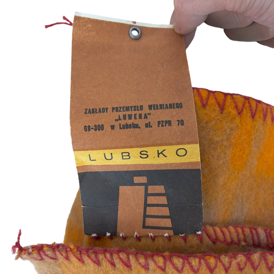 Polish Army Vintage Orange Line Pattern Wool Blanket