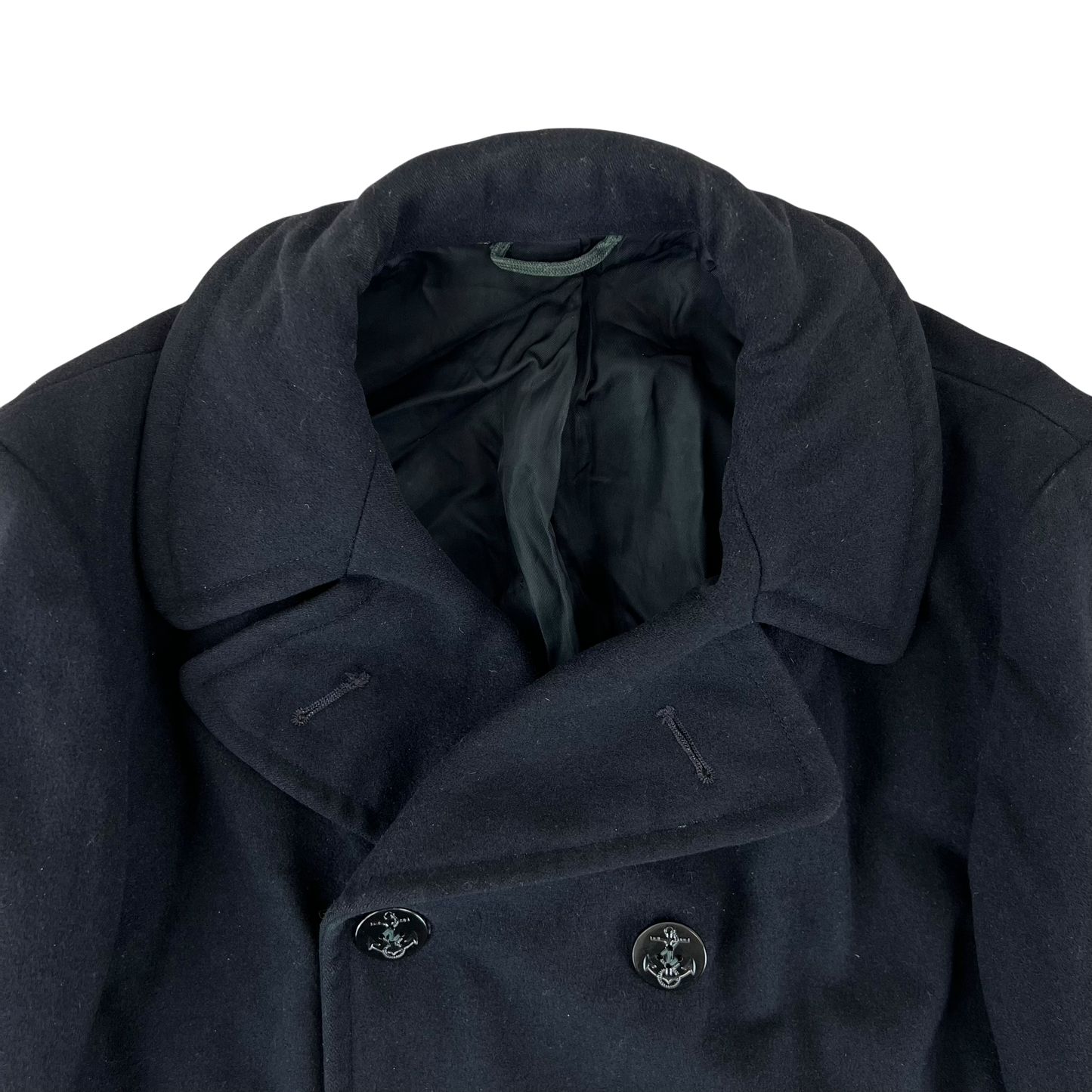 US Navy 70s Black Wool Peacoat - Medium 40R