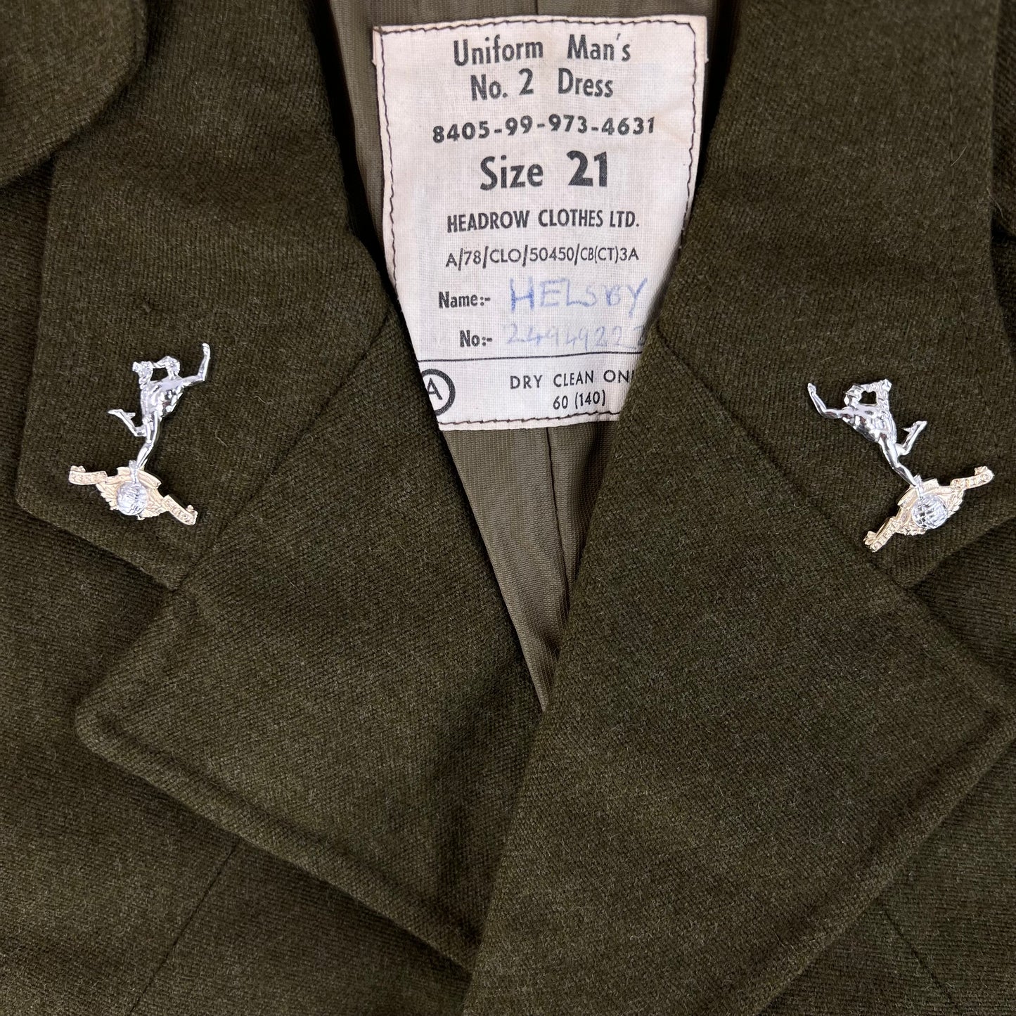 British Army Old Pattern No. 2 Olive Green Dress Jacket - Royal Signals - Small SIZE 21