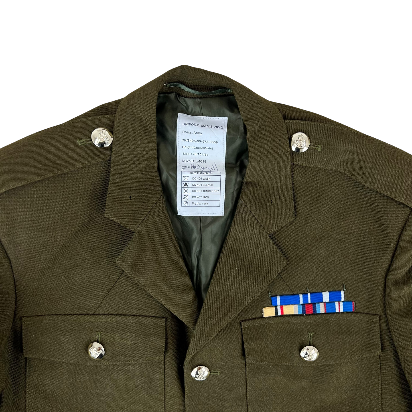 British Army 1980 Pattern No. 2 Olive Green Dress Jacket - Royal Artillery Regiment - Medium 176/104