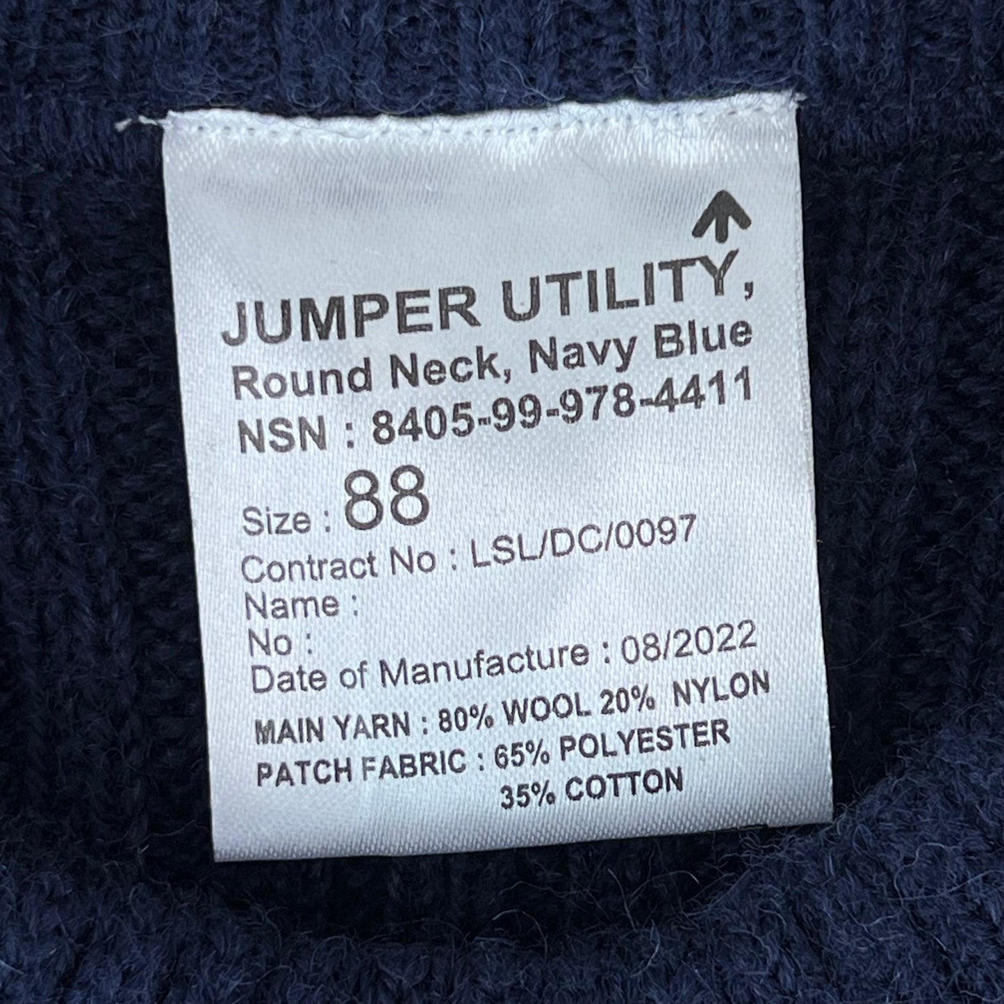 British Royal Navy Wool Crew Neck Pullover Jersey Jumper - Small 88cm