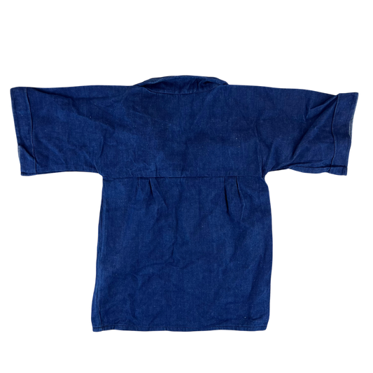 French Army Navy 70s Vintage Denim Pullover Top - Small