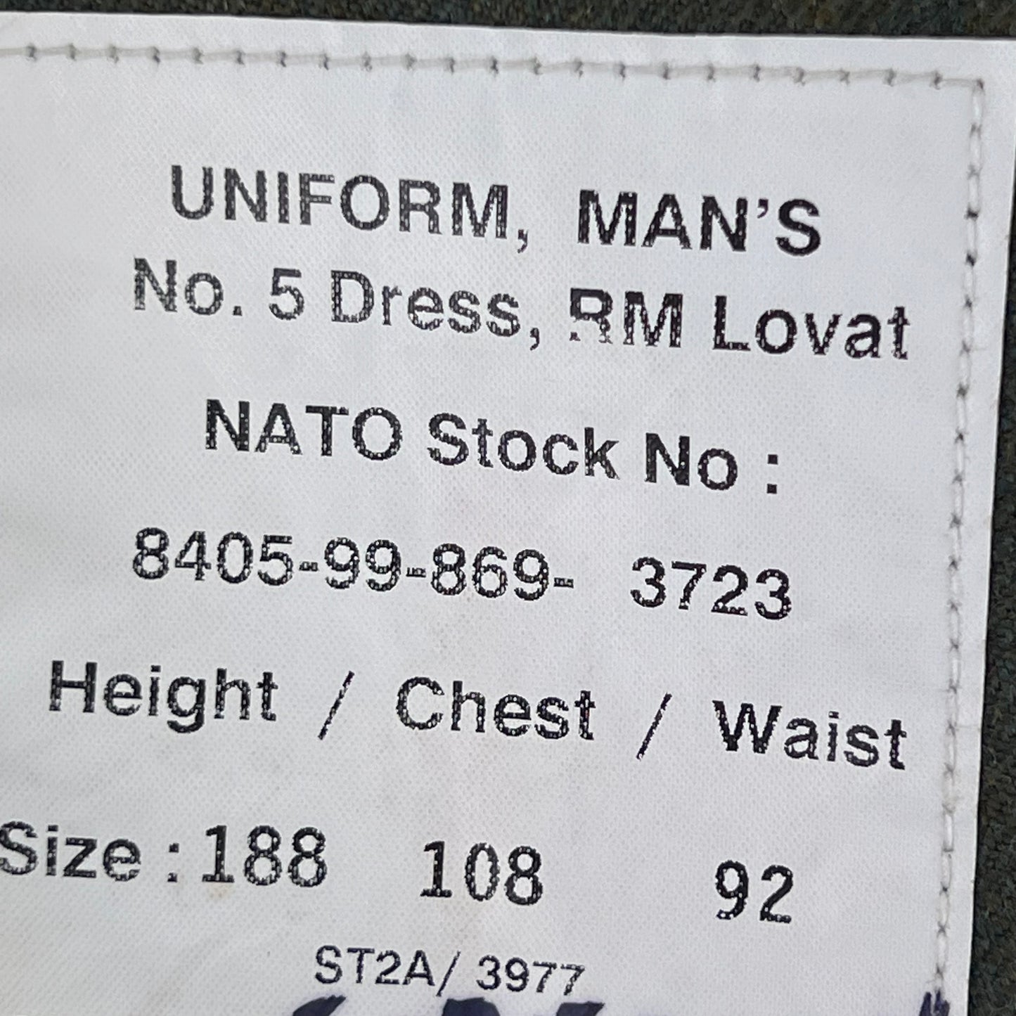 British Royal Navy Royal Marines Lovat No. 5 Dress Jacket - Large 188/108