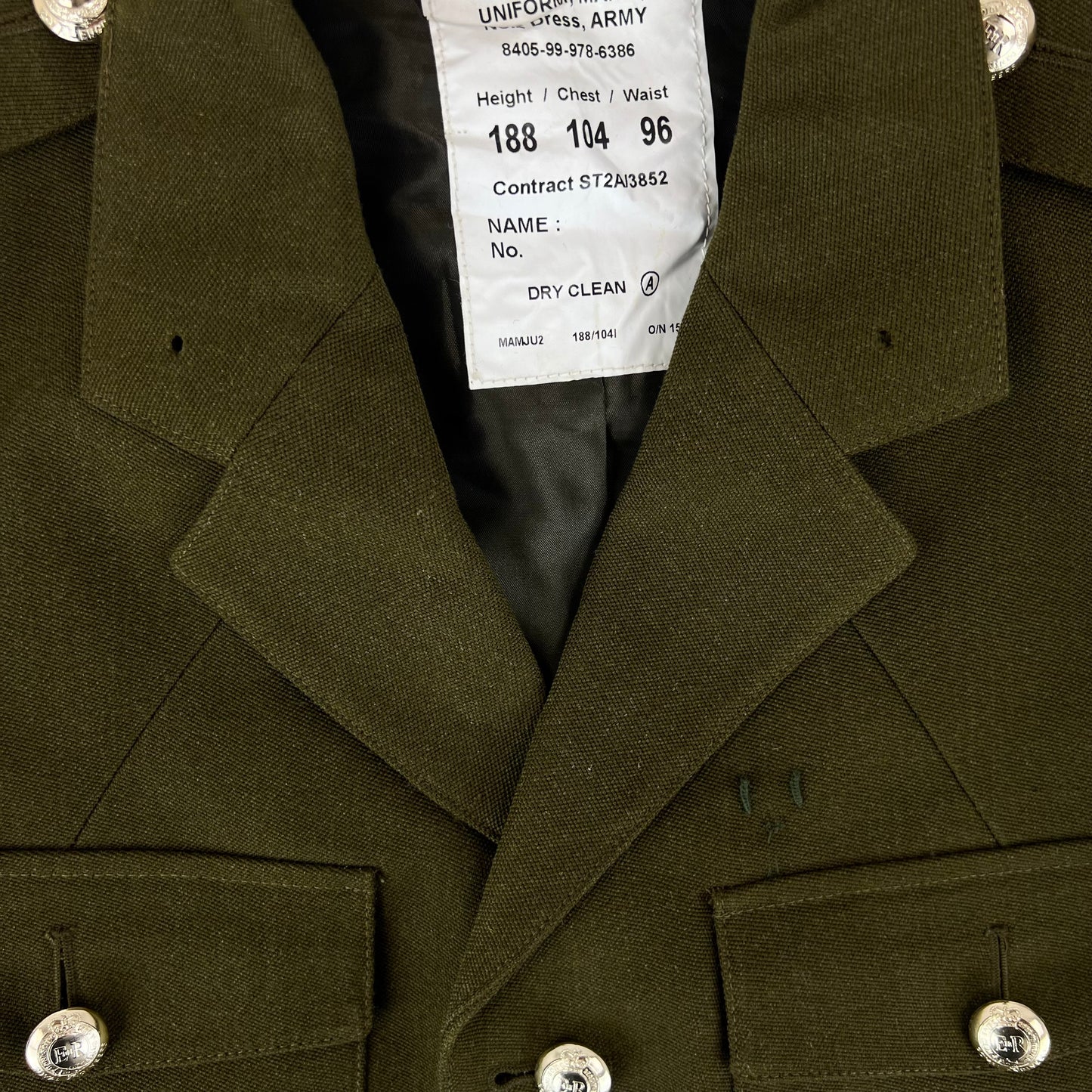 British Army 1980 Pattern No. 2 Olive Green Dress Jacket - Royal Engineers - Large 188/104