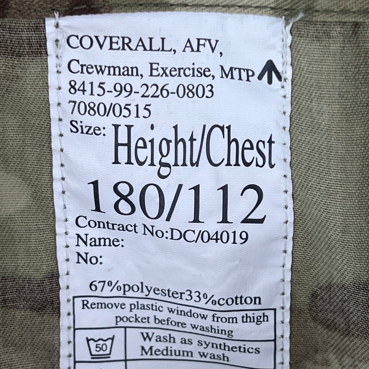 British Army MTP Camo AFV Crewman Exercise Coveralls - Large 180/112