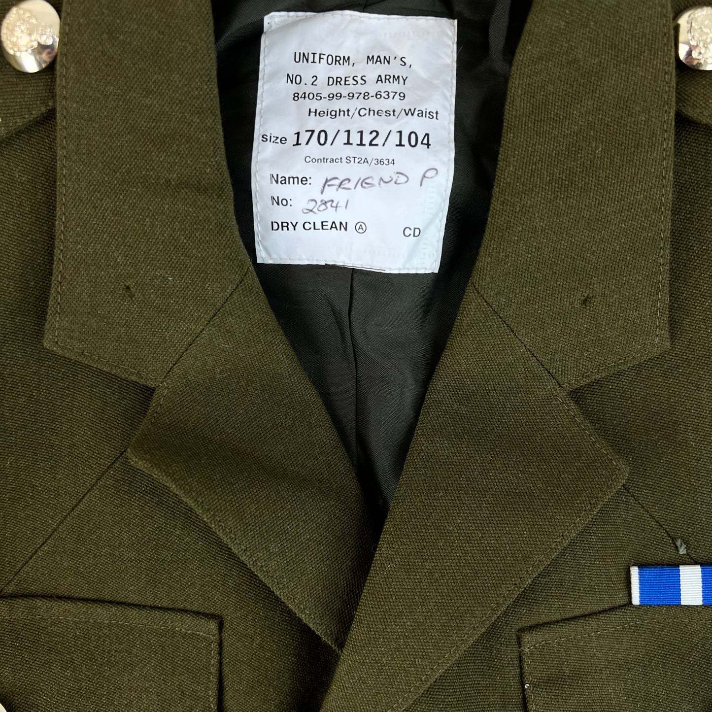 British Army 1980 Pattern No. 2 Olive Green Dress Jacket - RADC - Large 170/112