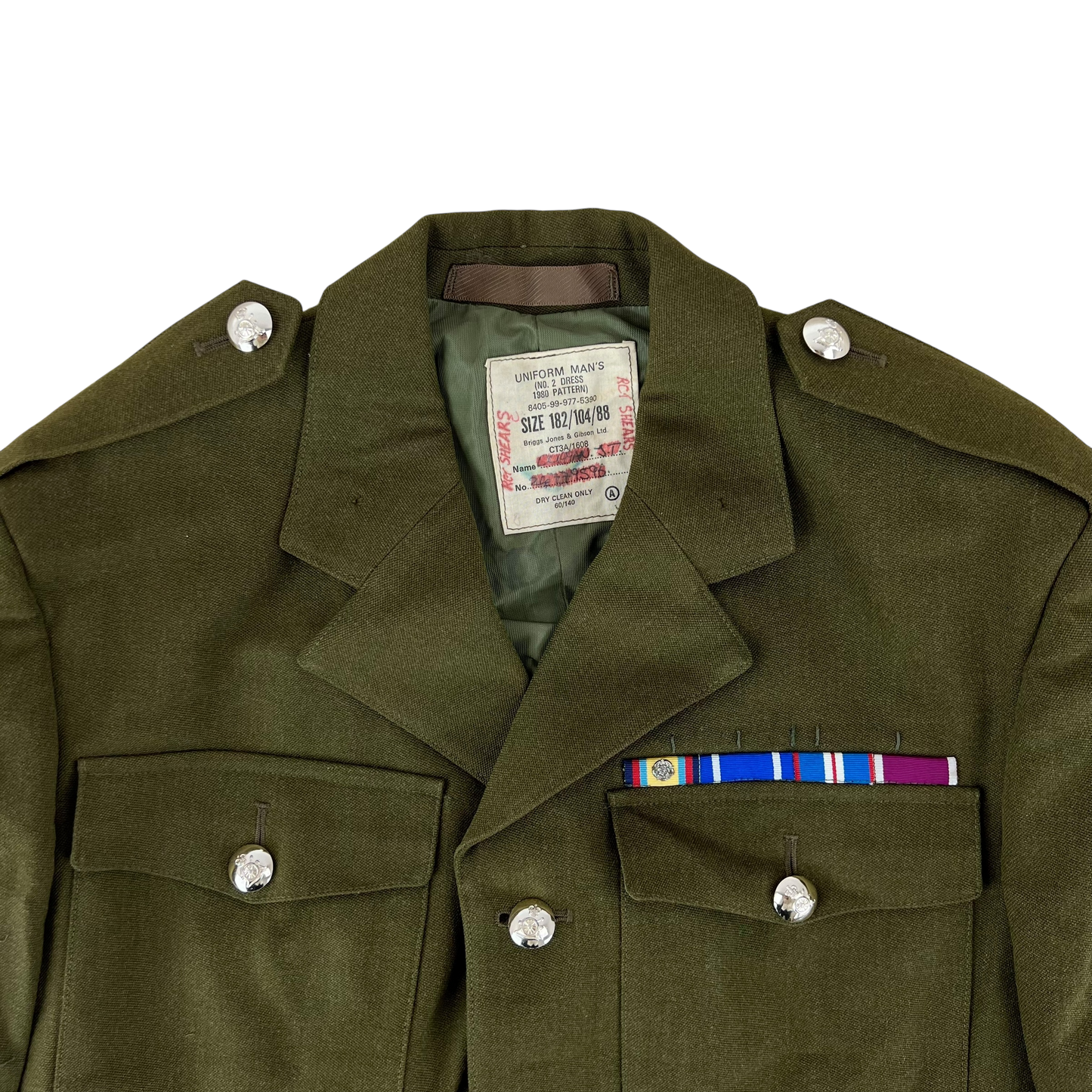 British Army 1980 Pattern No. 2 Khaki Green Dress Jacket - Royal Artillery - Medium 182/104