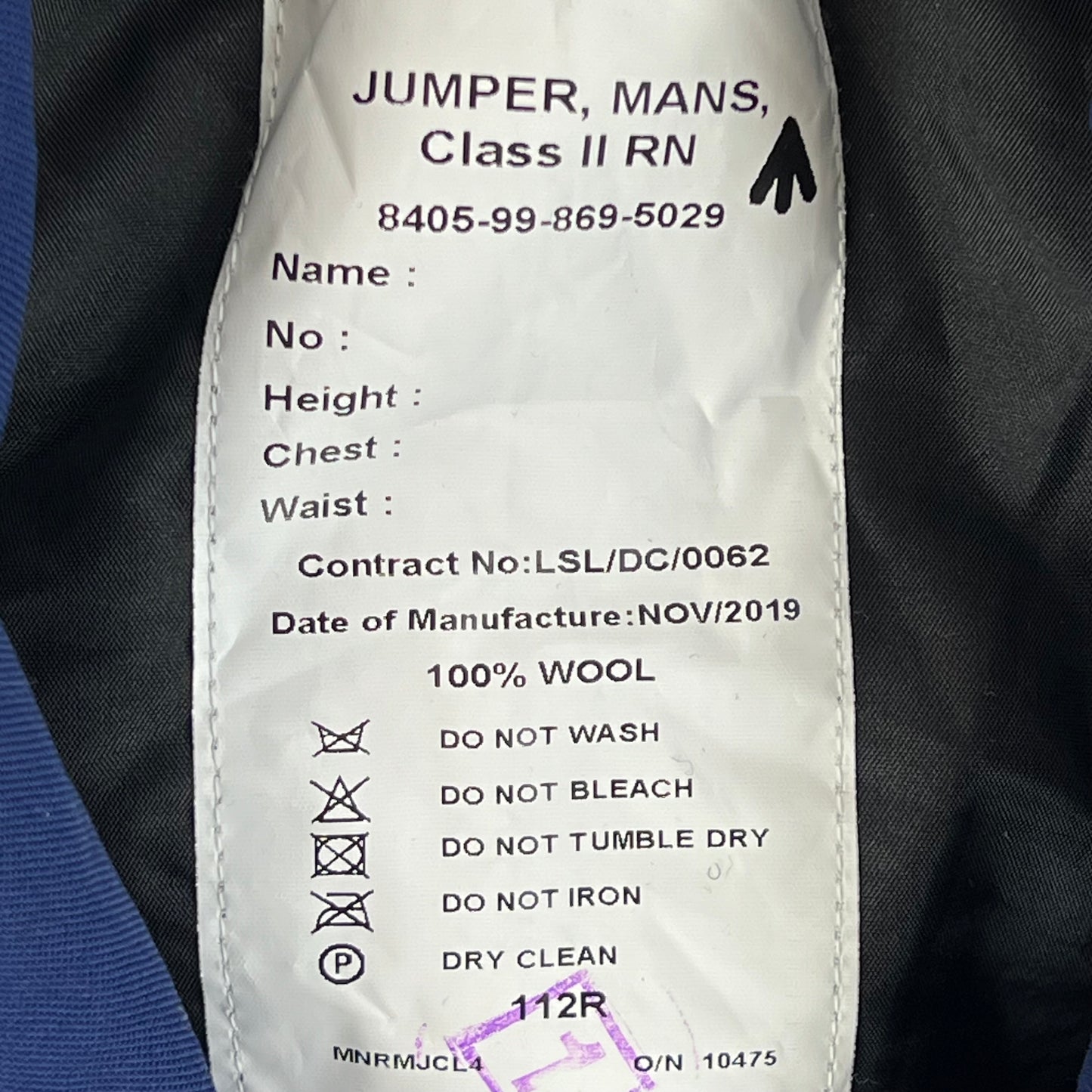 British Royal Navy Class II Jumper Sailor's Top - Large 112R