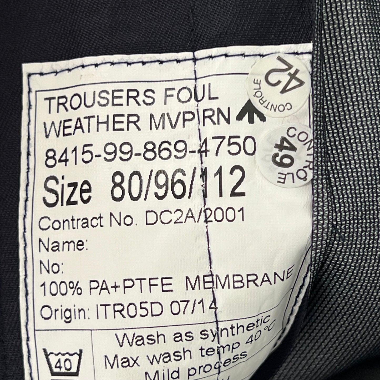 British Royal Navy Wet Weather MVP Waterproof Trousers - W42 L31.5