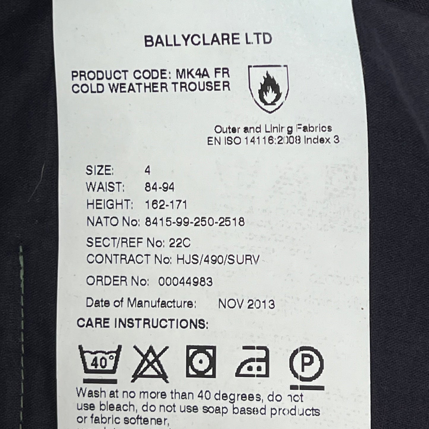 British RAF Ballyclare MK4A FR Cold Weather Aircrew Trousers - W36 L26