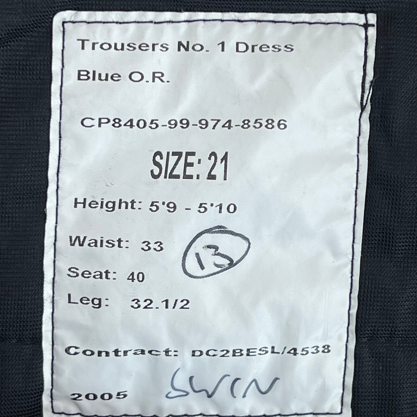 British Army No1 Blues Dress Trousers - Light Infantry / Rifles - W33 L32