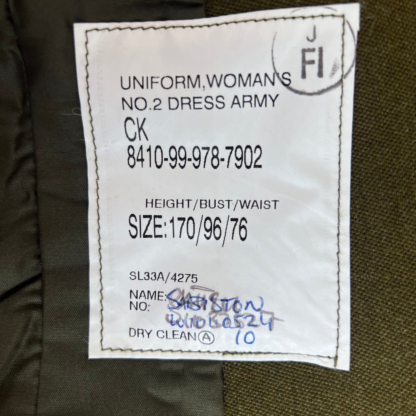 British Army 1980 Pattern Women's No. 2 Olive Green Dress Jacket - Royal Signals - Medium 170/96